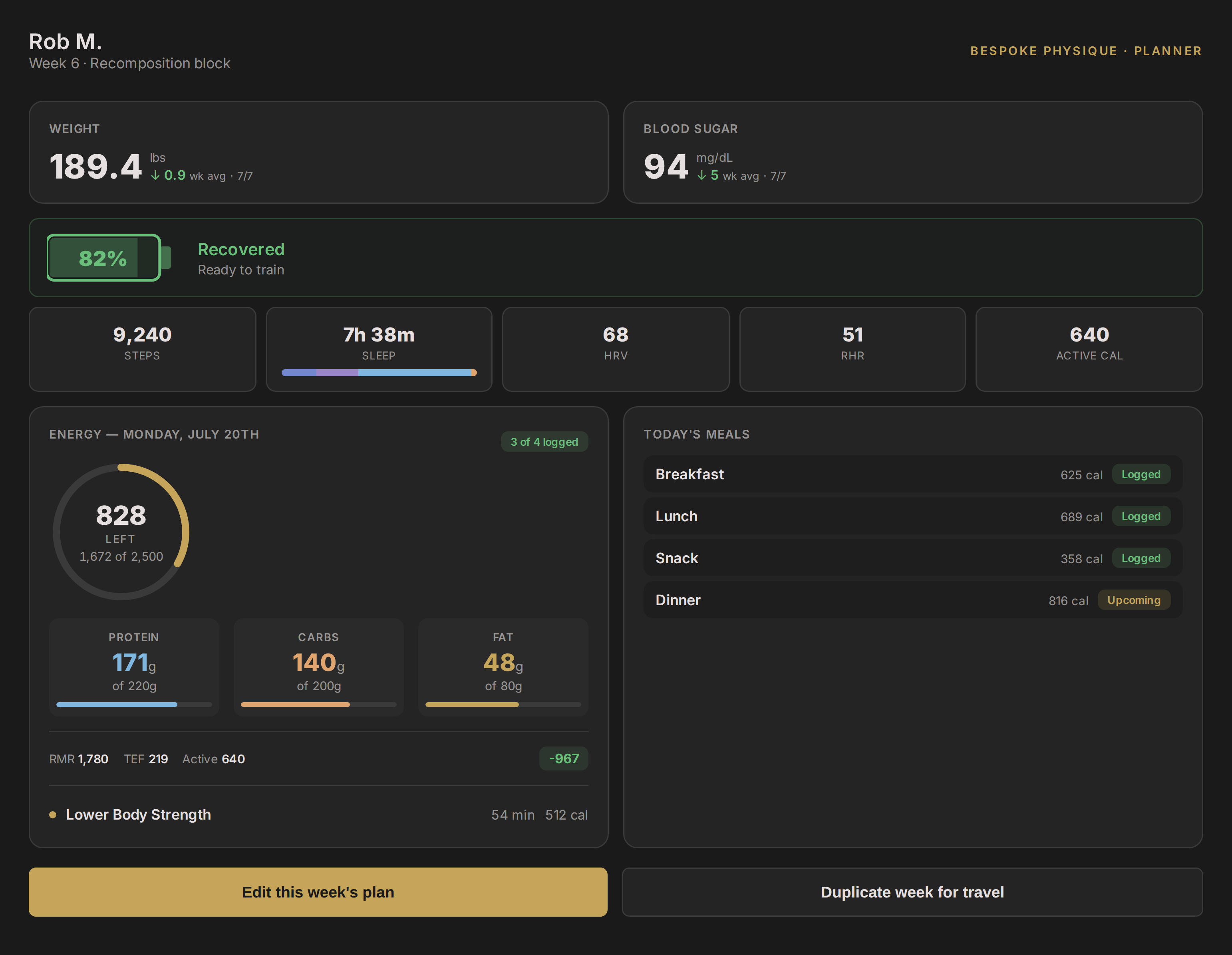 The web planner — live client dashboard