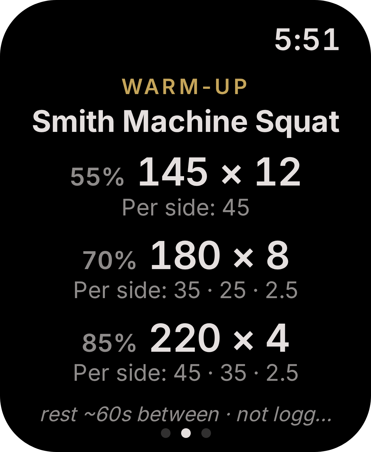 Apple Watch — warm-up ladder with per-side plate math